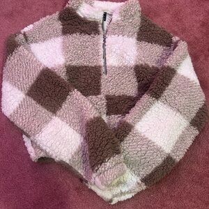 SHEIN Brown and Cream Checkered Turtleneck Sweater